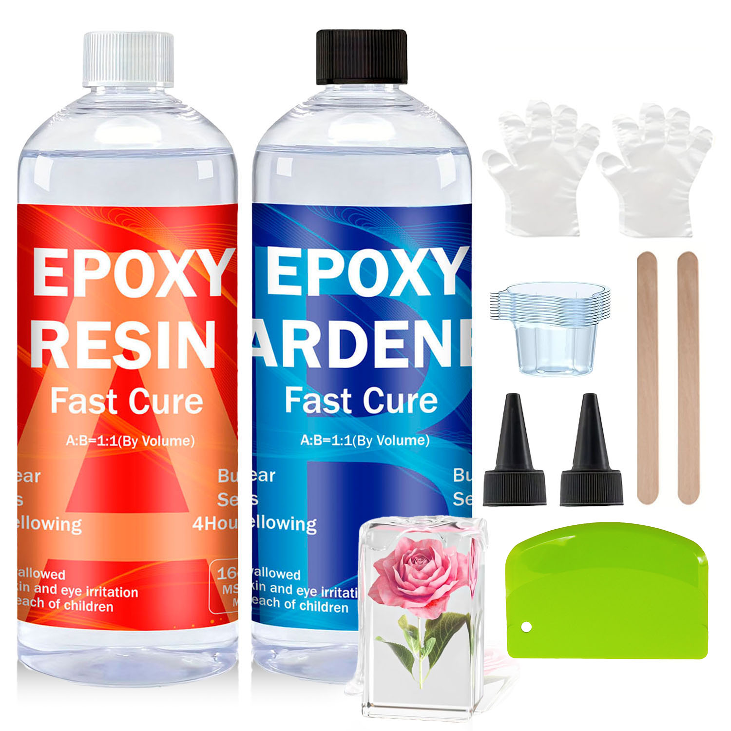 Resin Kit Cast - ชุดเรซินอีพ็อกซี่ใส 8oz/16oz/32oz ปราศจากฟองอากาศ ป้องกันการเหลือง ปรับระดับได้เอง อัตราส่วนผสม
