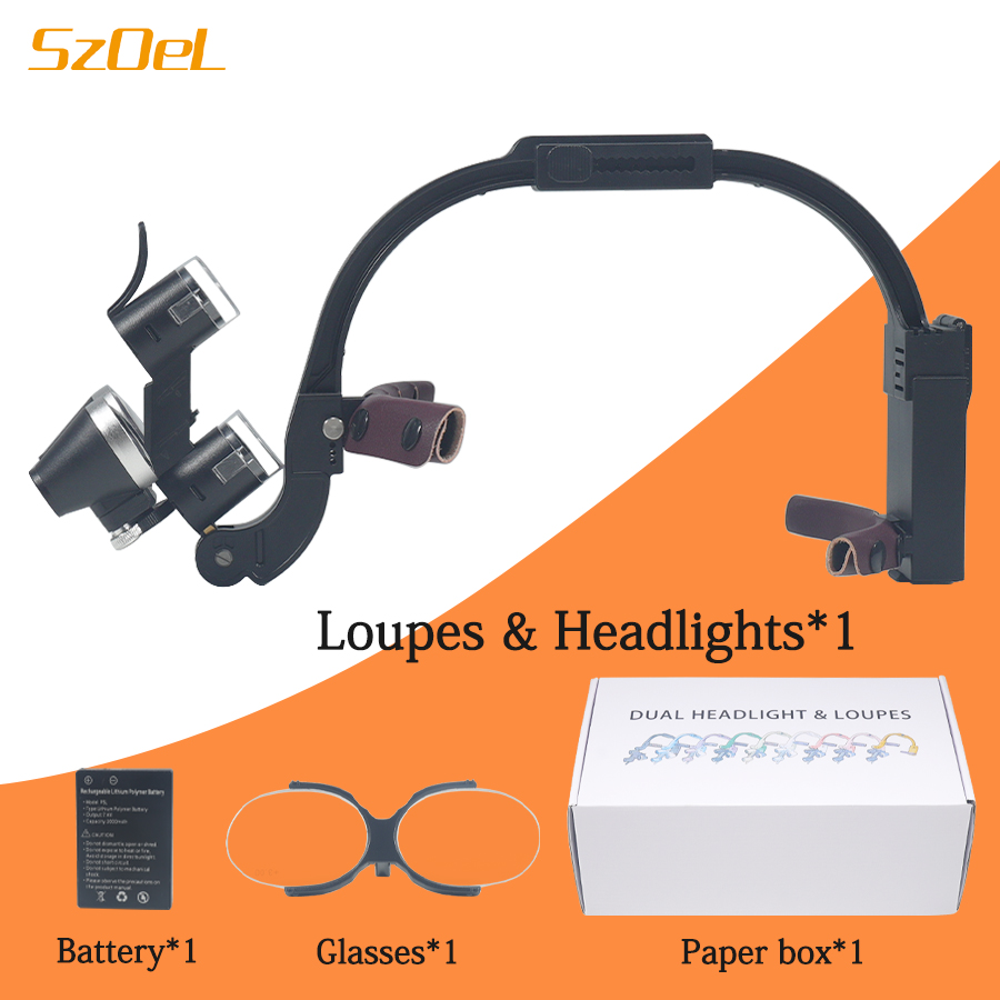 Magnifier With Light - 2.5X/3.5X ทันตกรรมกล้องส่องทางไกลแว่นขยายช่องปากด้านหน้าไฟหน้า Dual ไฟหน้า Shadowless Spotlight