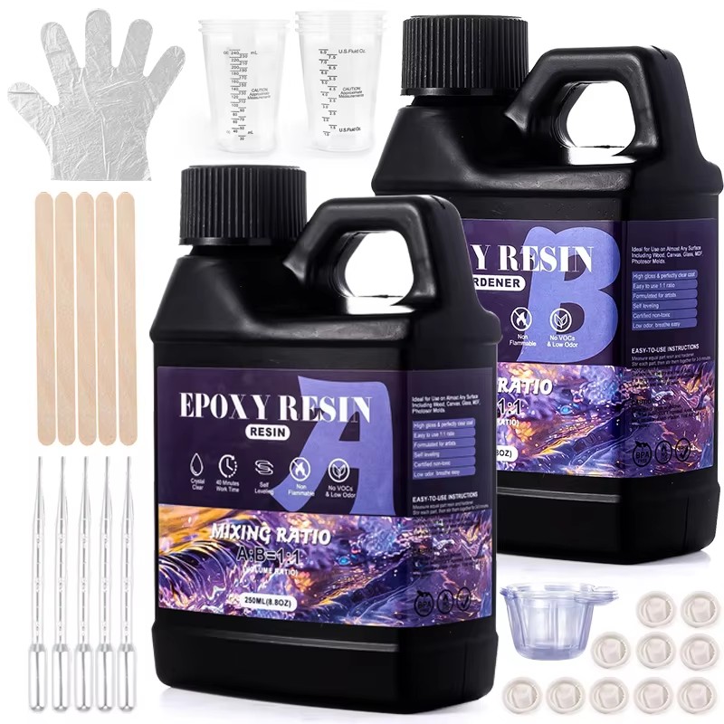 Resin Kit Cast - ผสมง่าย 1:1 ชุดเรซินอีพ็อกซี่คริสตัลใส-ไม่สีเหลืองไม่มีฟอง Self Leveling Casting