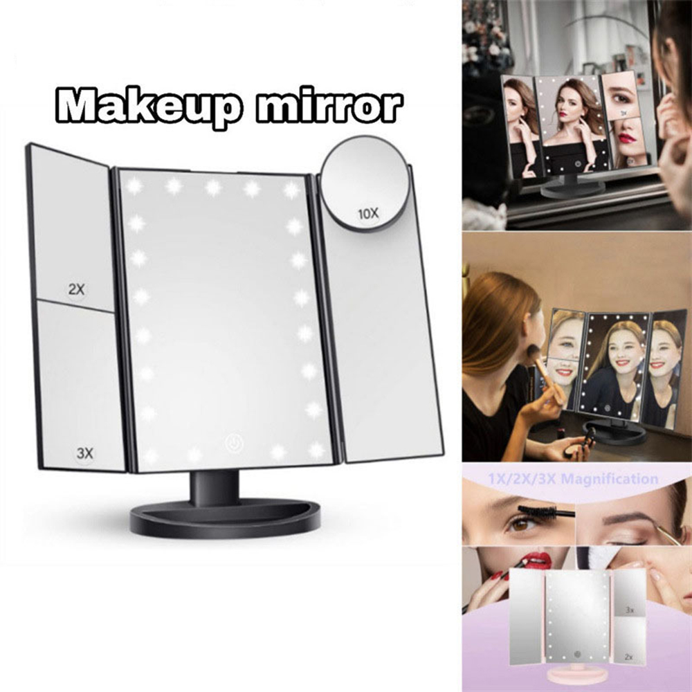 Magnifier With Light - กระจกแต่งหน้าแบบพับได้ในห้องน้ำ, กระจกขยาย 2X 3X พร้อมกระจกกลมเล็ก 10X,