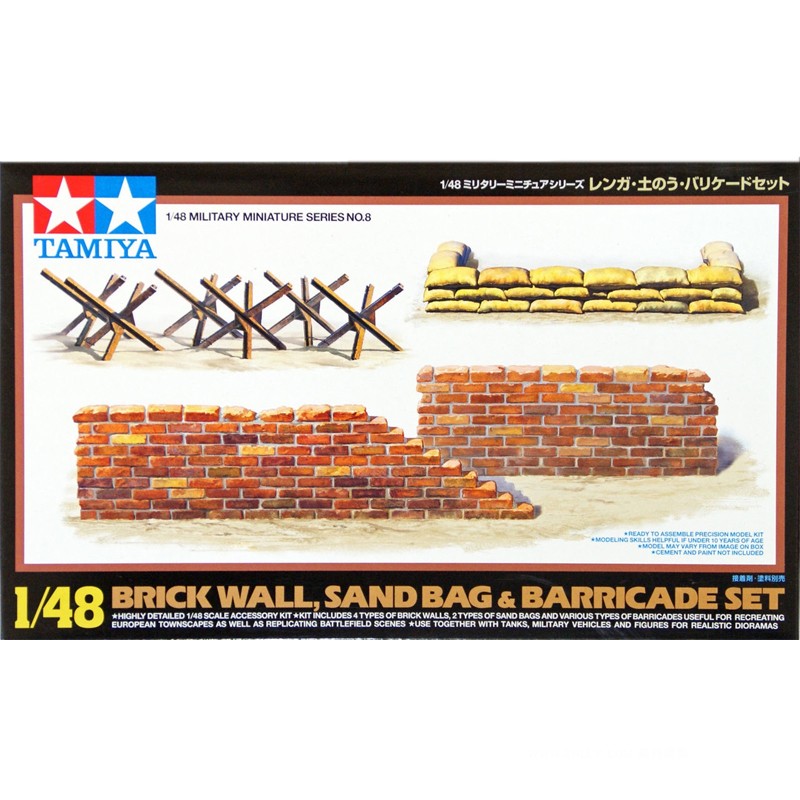 Model Kit Wall E - Tamiya โมเดล1/48ทหารประกอบจากพลาสติก, อุปกรณ์เสริมสำหรับฉากกระสอบทรายติดผนังอุปสรรคชุดโมเดลสงคราม32508