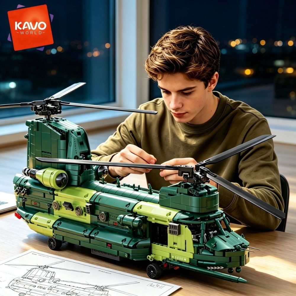 Model Kit Levels - KAVOWORLD ชุดตัวต่อเฮลิคอปเตอร์ขนส่งหนักขนาดใหญ่ 32 นิ้ว 1826 ชิ้น