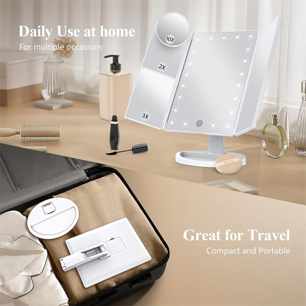 กระจกแต่งหน้าแบบพับได้ในห้องน้ - Magnifier With Light บทวิจารณ์และราคา